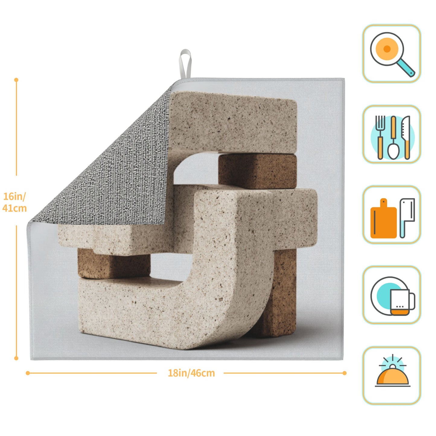 Beige Geometric Block Kitchen Drying Mat – Modern Minimalist Art | Water Absorbent & Anti-Slip | 18×16in