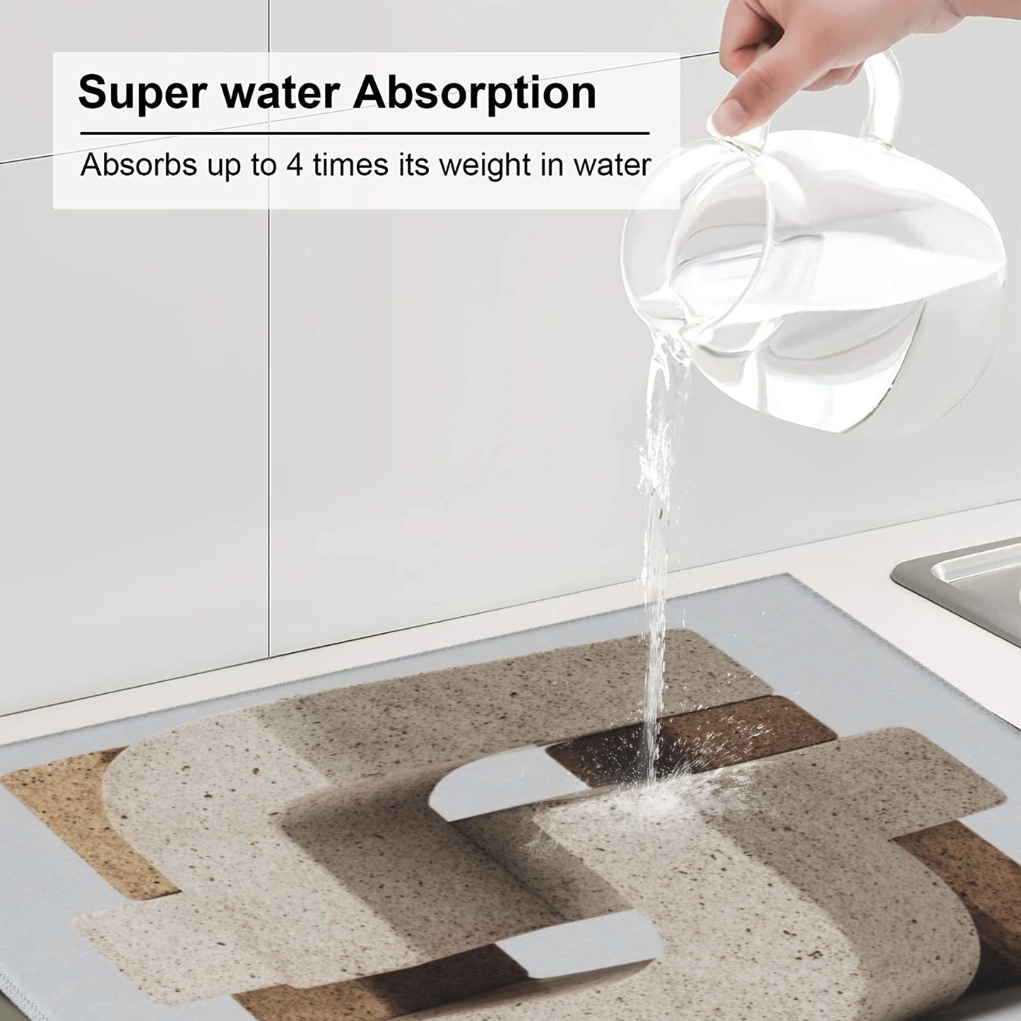 Beige Geometric Block Kitchen Drying Mat – Modern Minimalist Art | Water Absorbent & Anti-Slip | 18×16in