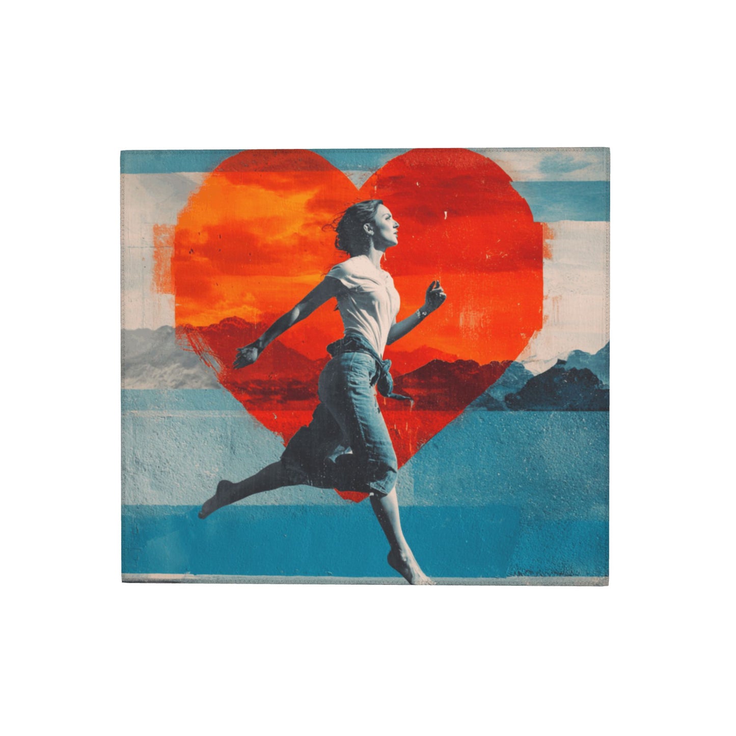 Running Girl & Red Heart Art Kitchen Drying Mat – Anti-Slip Counter Protector 18×16in