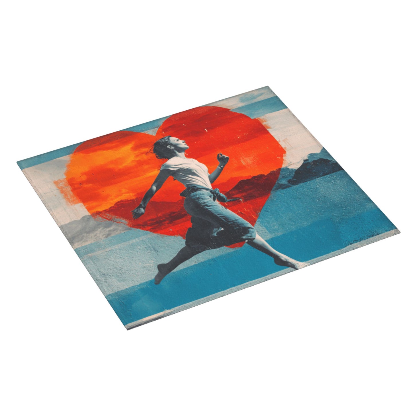 Running Girl & Red Heart Art Kitchen Drying Mat – Anti-Slip Counter Protector 18×16in