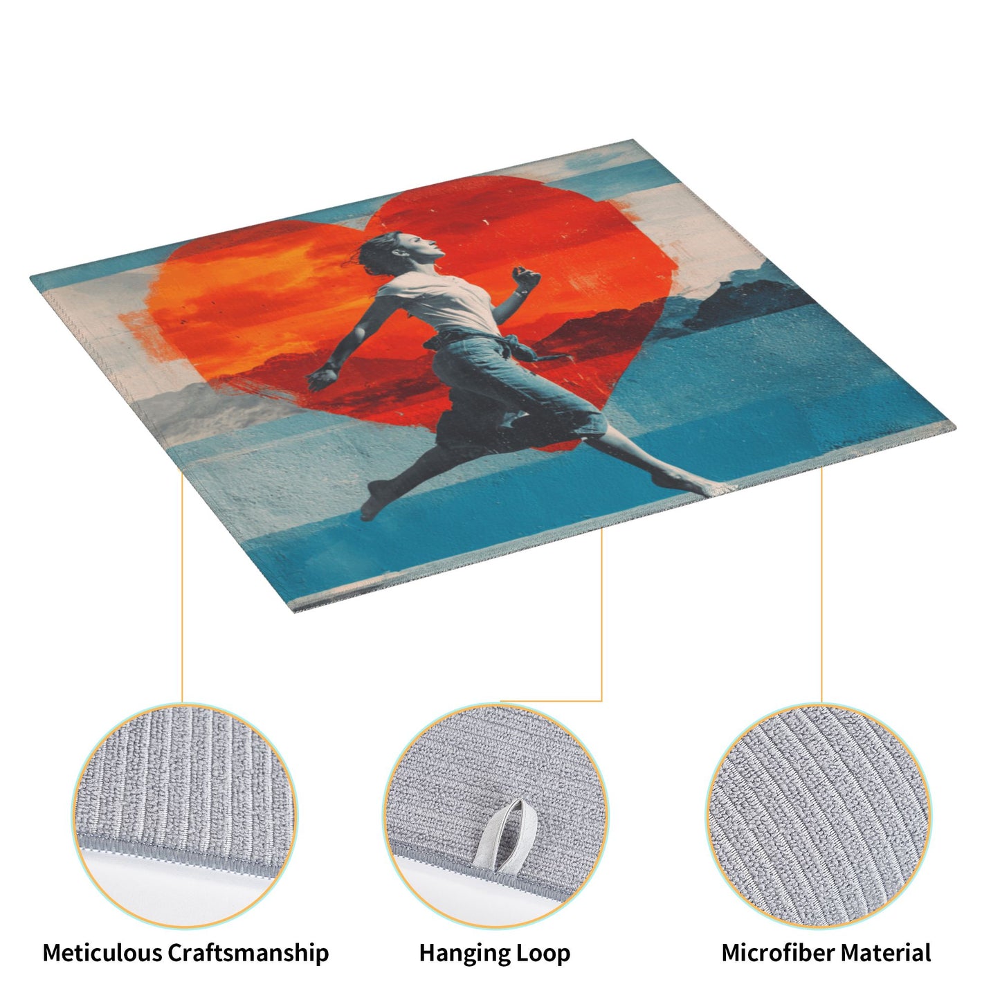 Running Girl & Red Heart Art Kitchen Drying Mat – Anti-Slip Counter Protector 18×16in