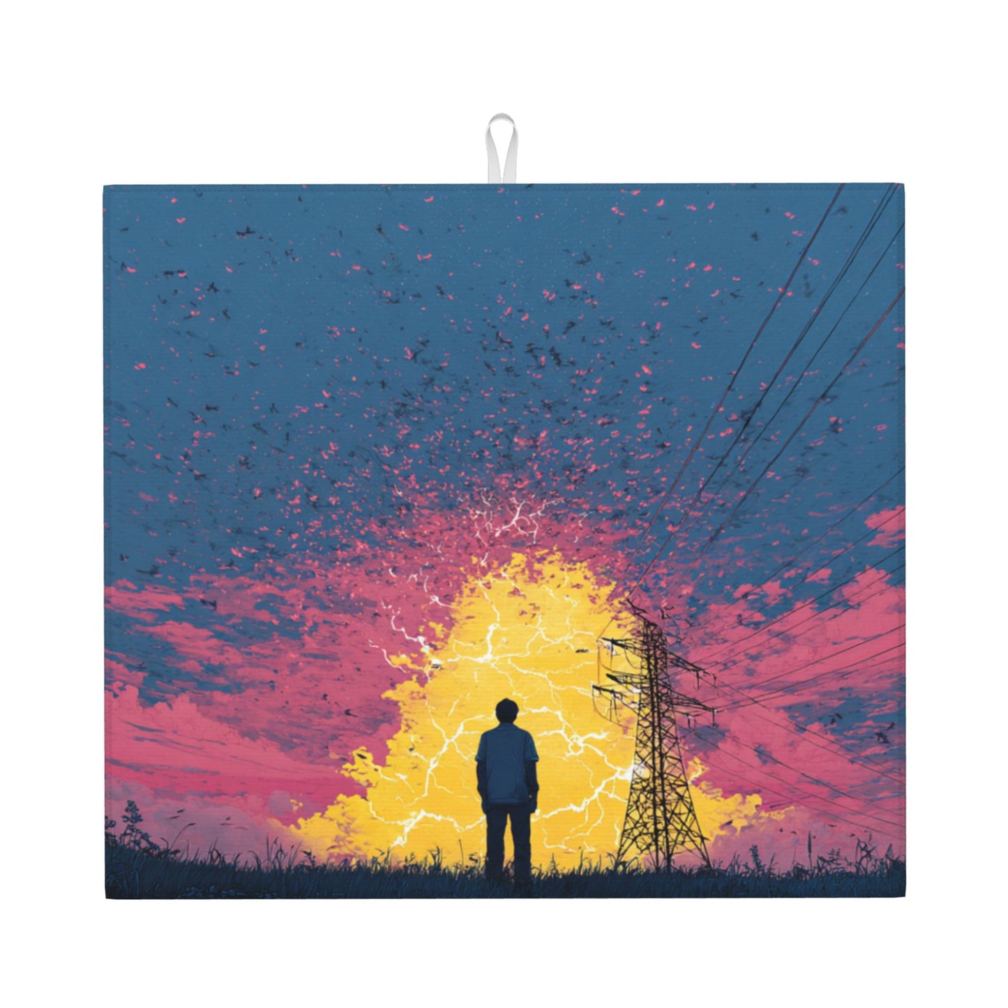 Electric Surge Kitchen Drying Mat – Power Tower Abstract Art 18×16in
