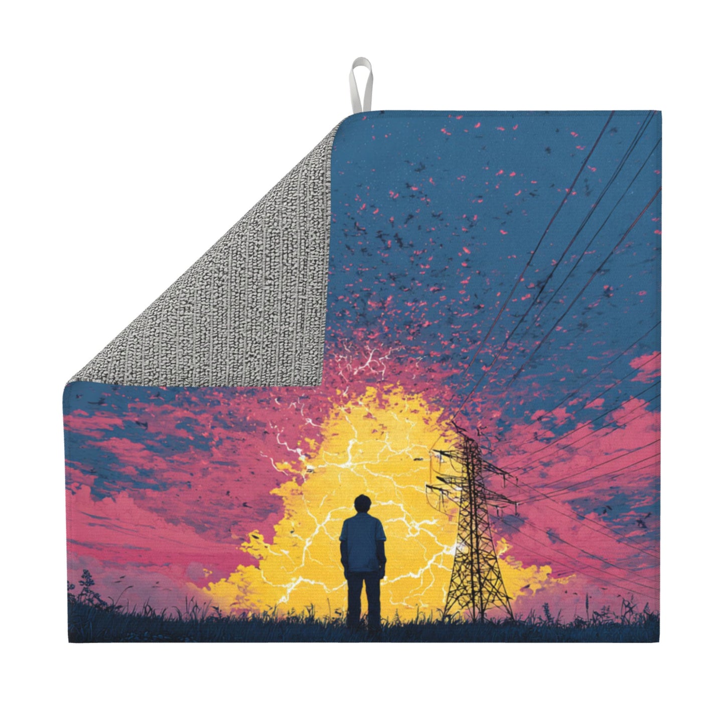Electric Surge Kitchen Drying Mat – Power Tower Abstract Art 18×16in
