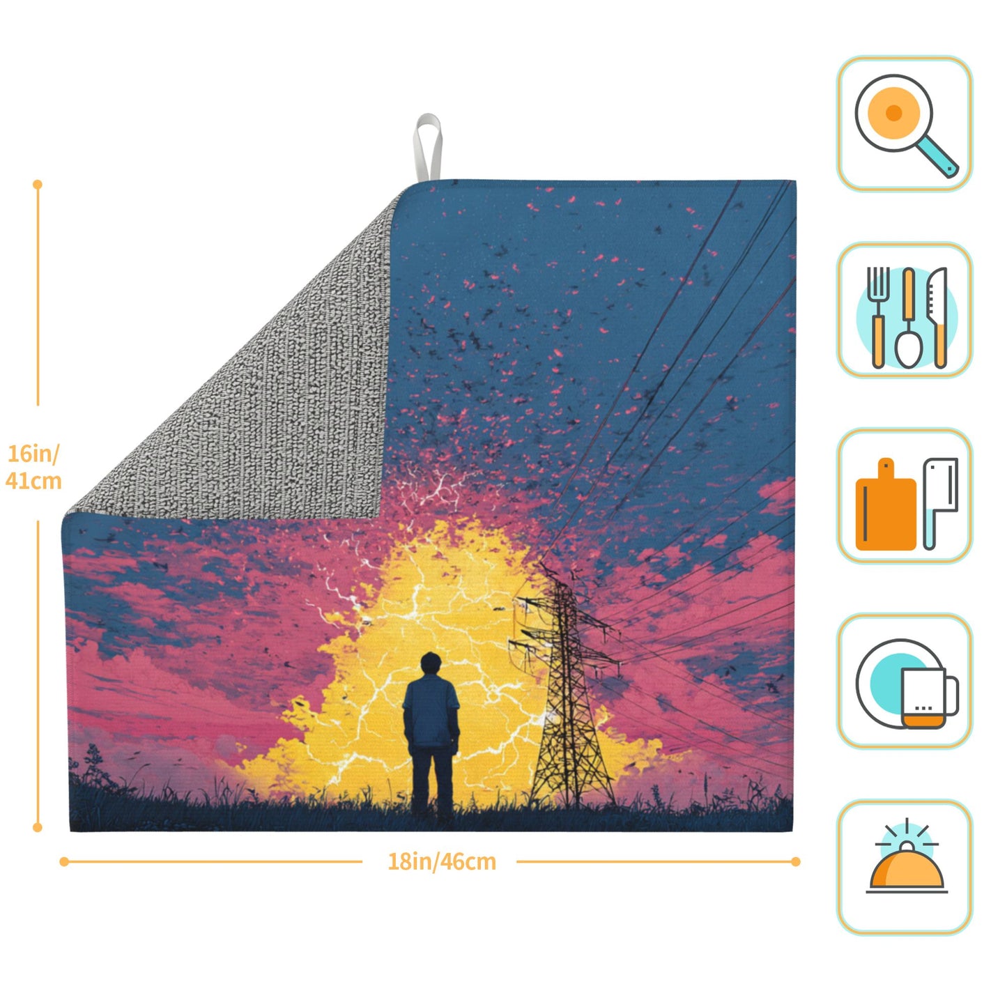 Electric Surge Kitchen Drying Mat – Power Tower Abstract Art 18×16in