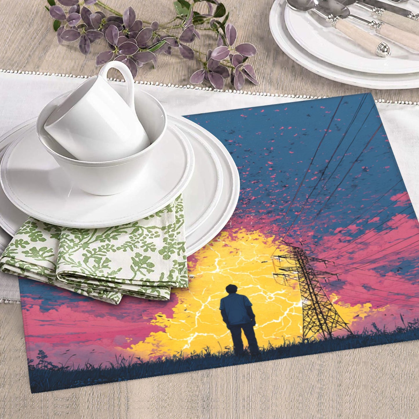 Electric Surge Kitchen Drying Mat – Power Tower Abstract Art 18×16in