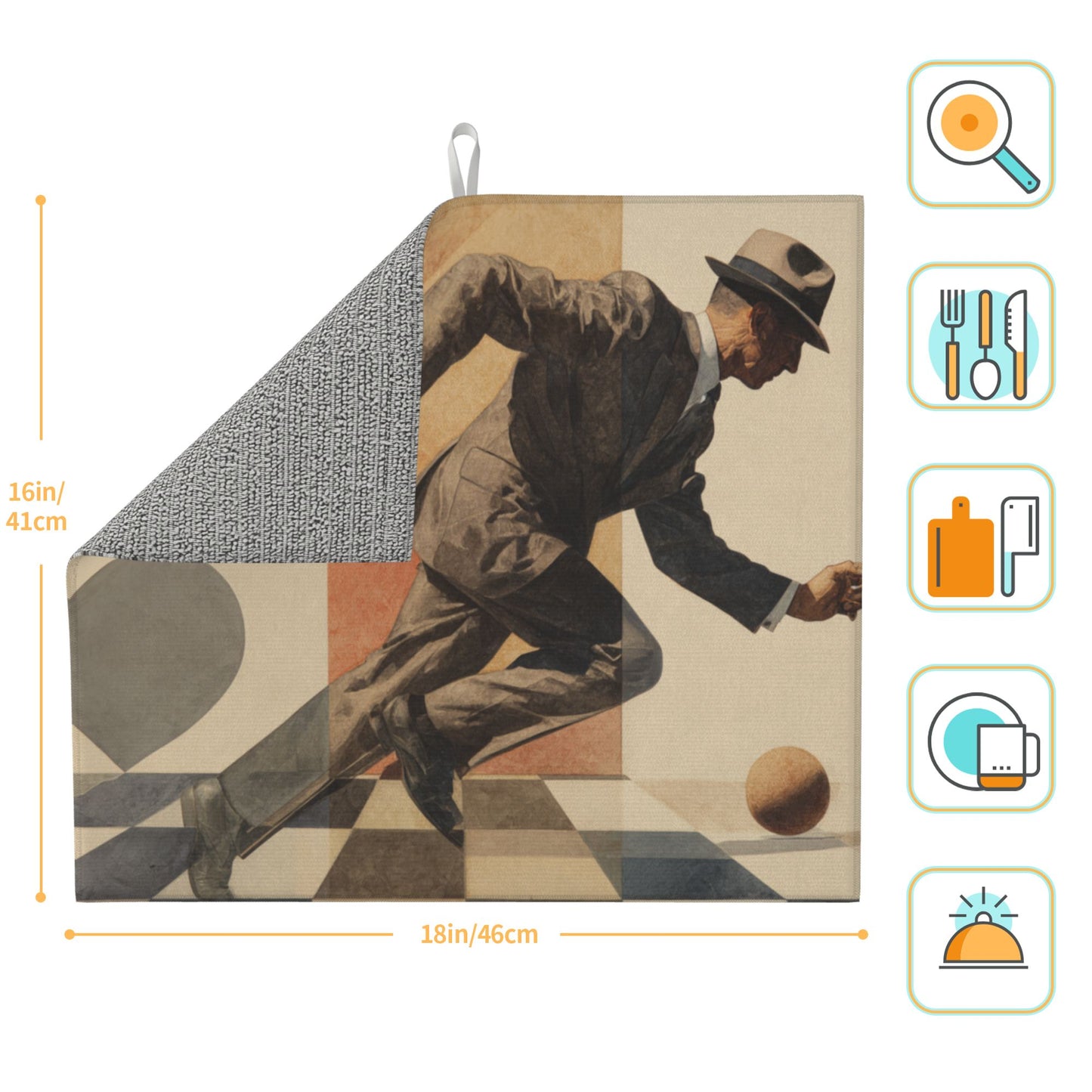 Vintage Gentleman Running Kitchen Drying Mat – Geometric Art Style 18×16in
