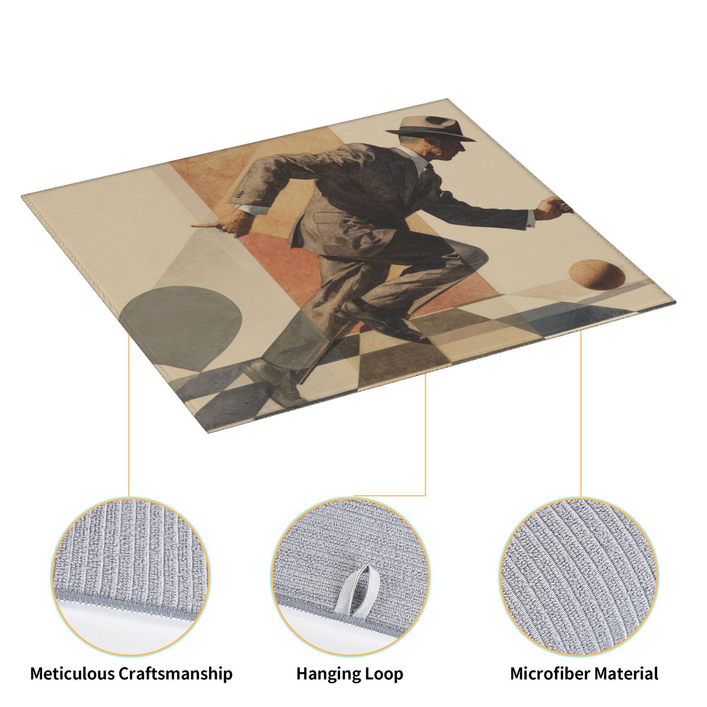 Vintage Gentleman Running Kitchen Drying Mat – Geometric Art Style 18×16in