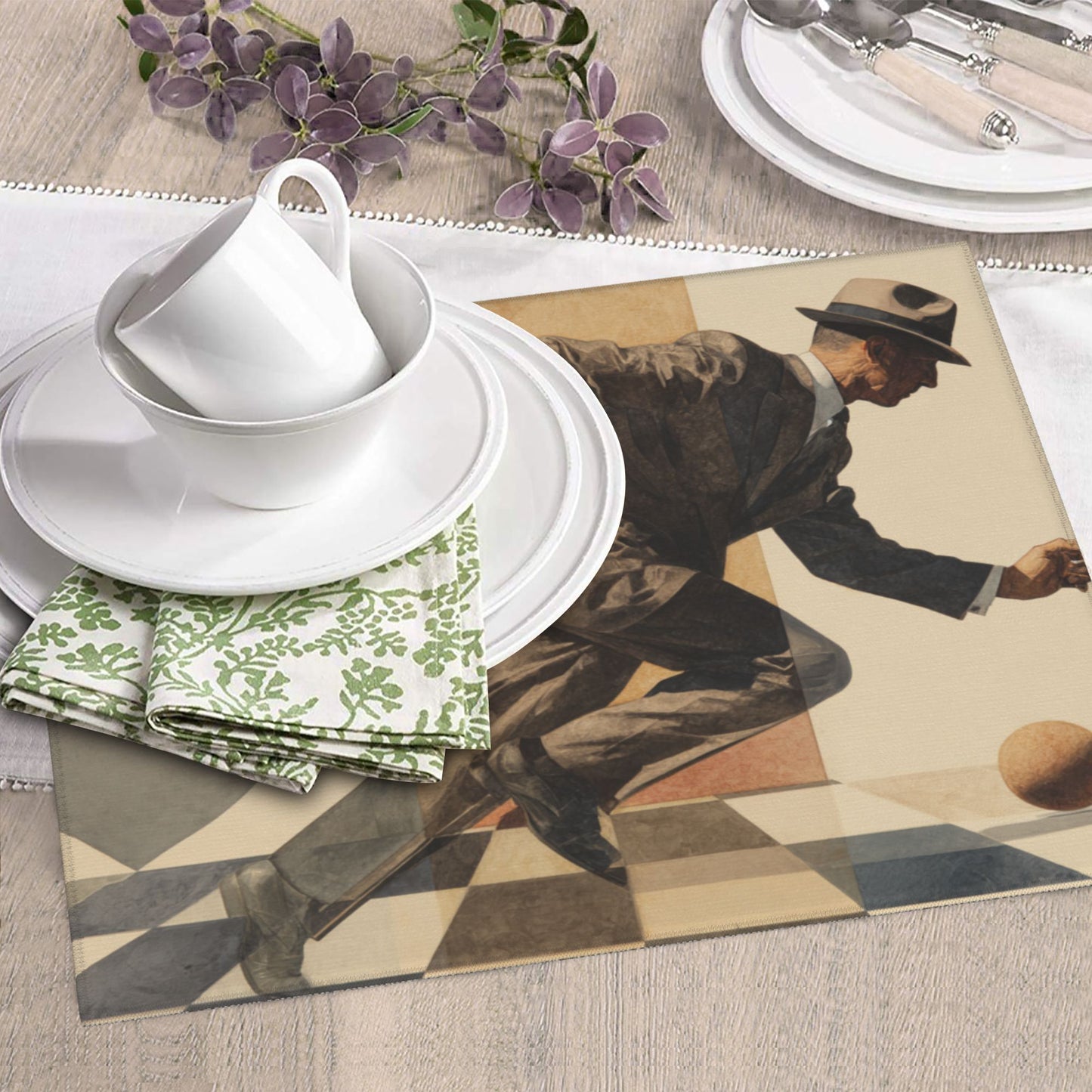 Vintage Gentleman Running Kitchen Drying Mat – Geometric Art Style 18×16in