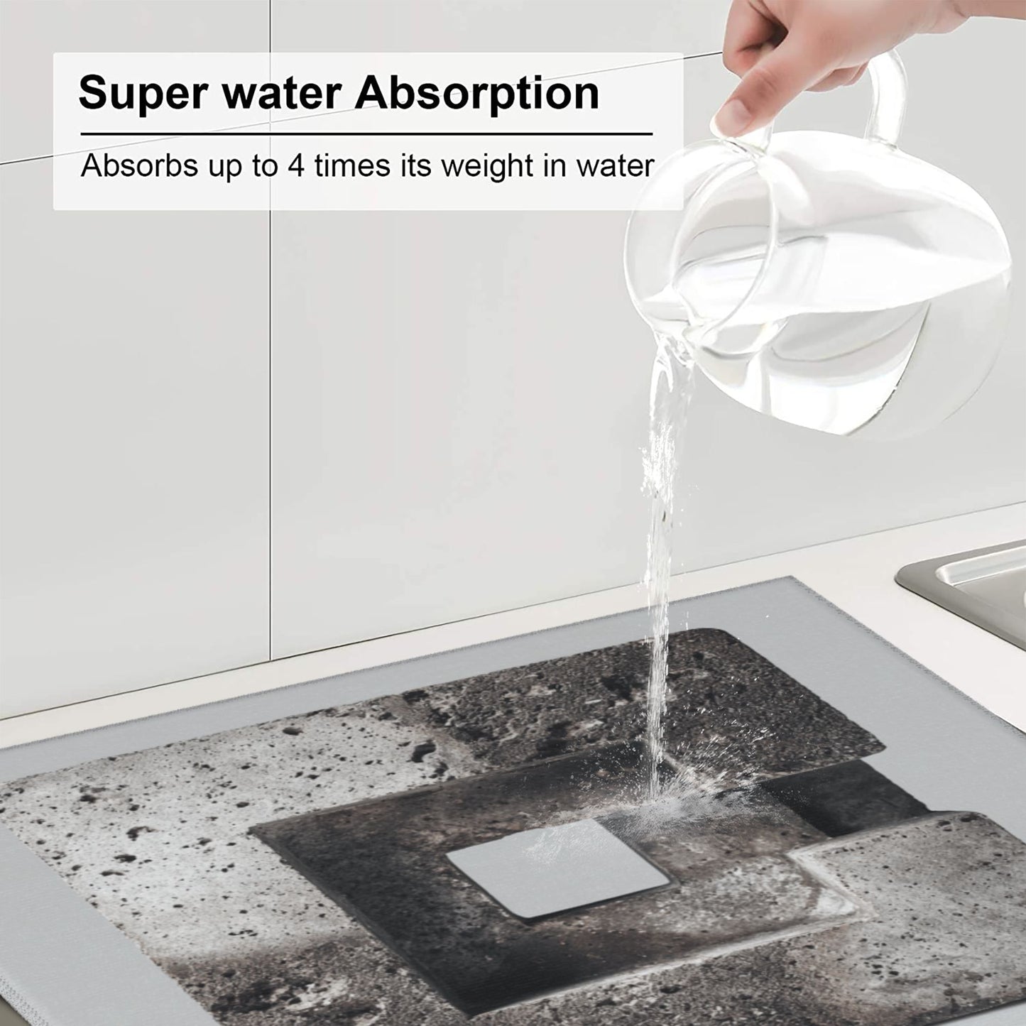 Industrial Design Kitchen Drying Mat – Non-Slip, Super Absorbent & Fast Drying Counter Protector for Sink, Dishes, Coffee Maker｜16x18in