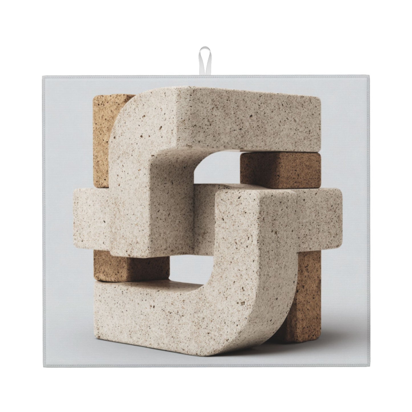 Beige Geometric Block Kitchen Drying Mat – Modern Minimalist Art | Water Absorbent & Anti-Slip | 18×16in