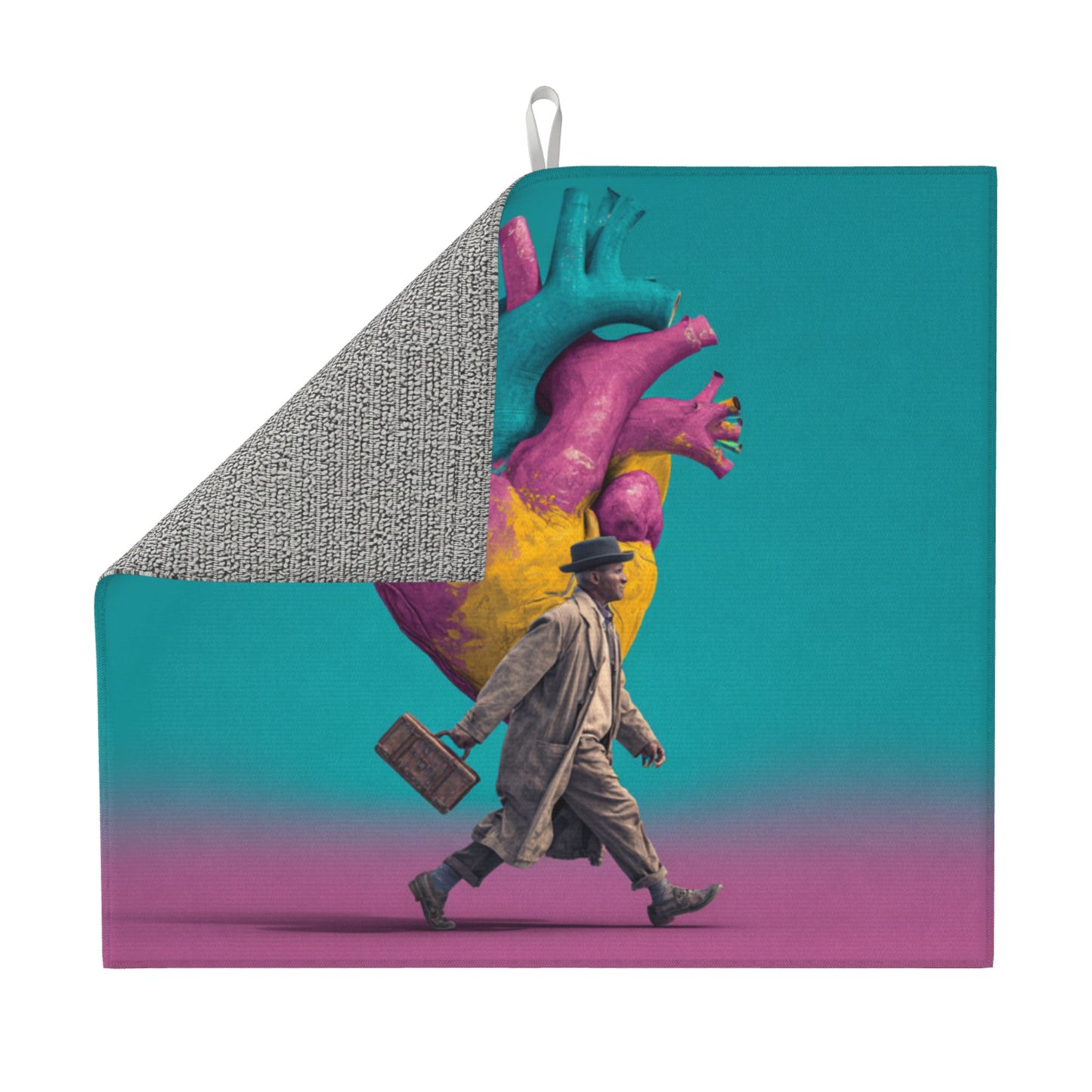 Vintage Art Drying Mat – Abstract Heart & Gentleman Design | Anti-Slip Kitchen Counter Mat 18×16in