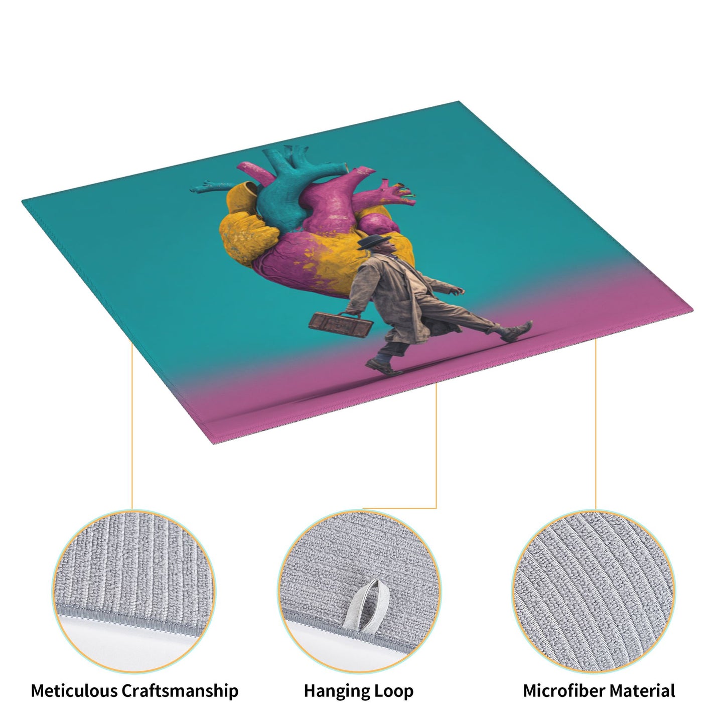 Vintage Art Drying Mat – Abstract Heart & Gentleman Design | Anti-Slip Kitchen Counter Mat 18×16in