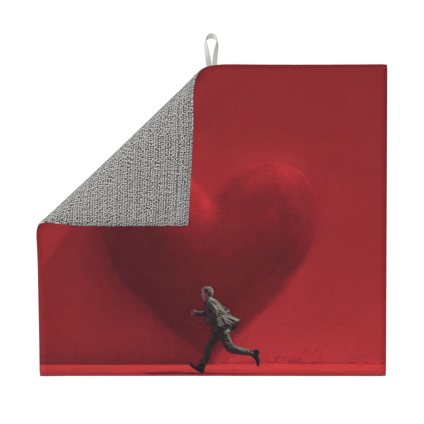 Red Heart & Running Man Art Kitchen Drying Mat – Anti-Slip Absorbent Counter Pad 18×16in