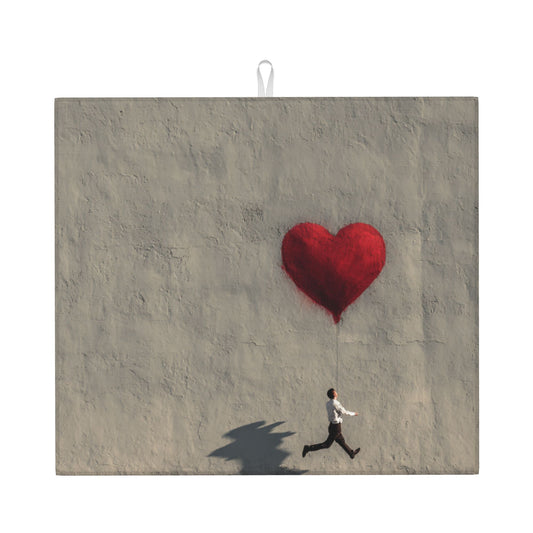 Running Man with Heart Balloon Kitchen Drying Mat – Artistic Counter Pad 18×16in