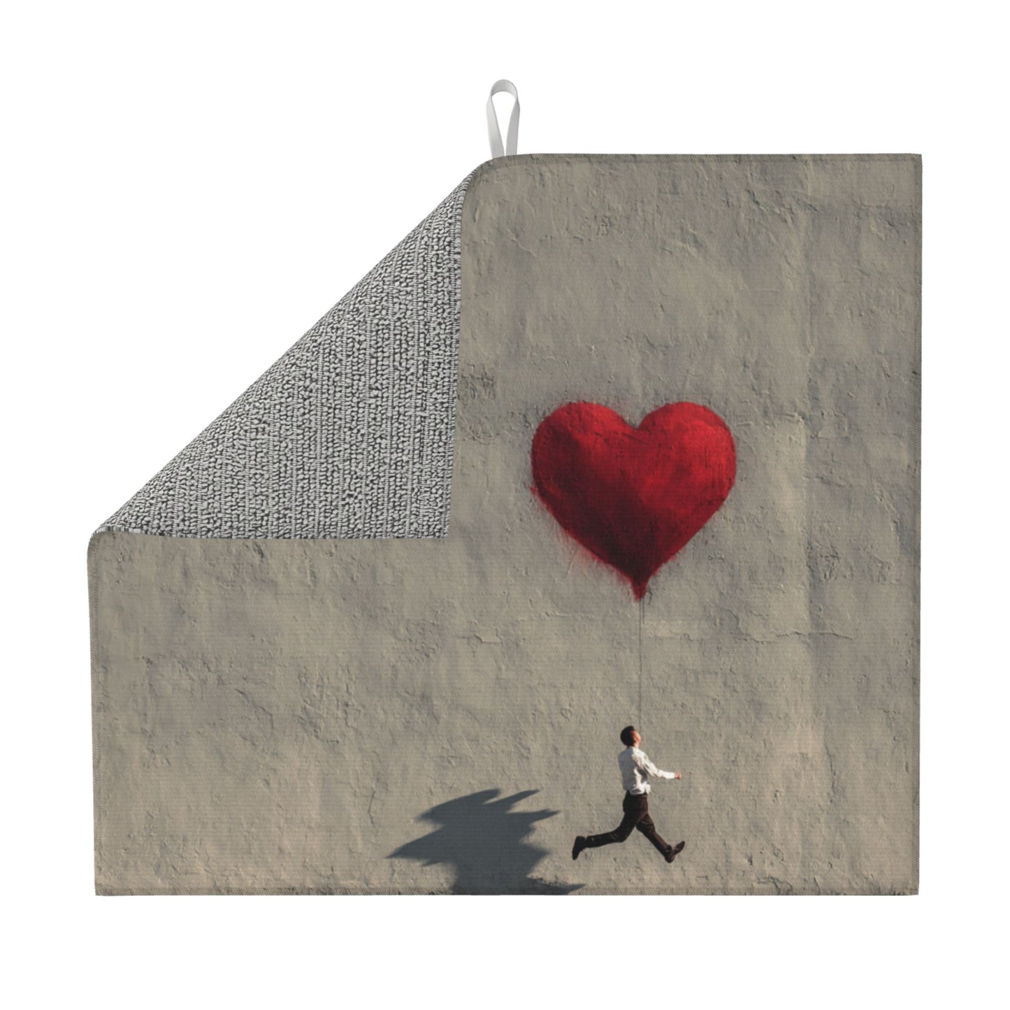 Running Man with Heart Balloon Kitchen Drying Mat – Artistic Counter Pad 18×16in