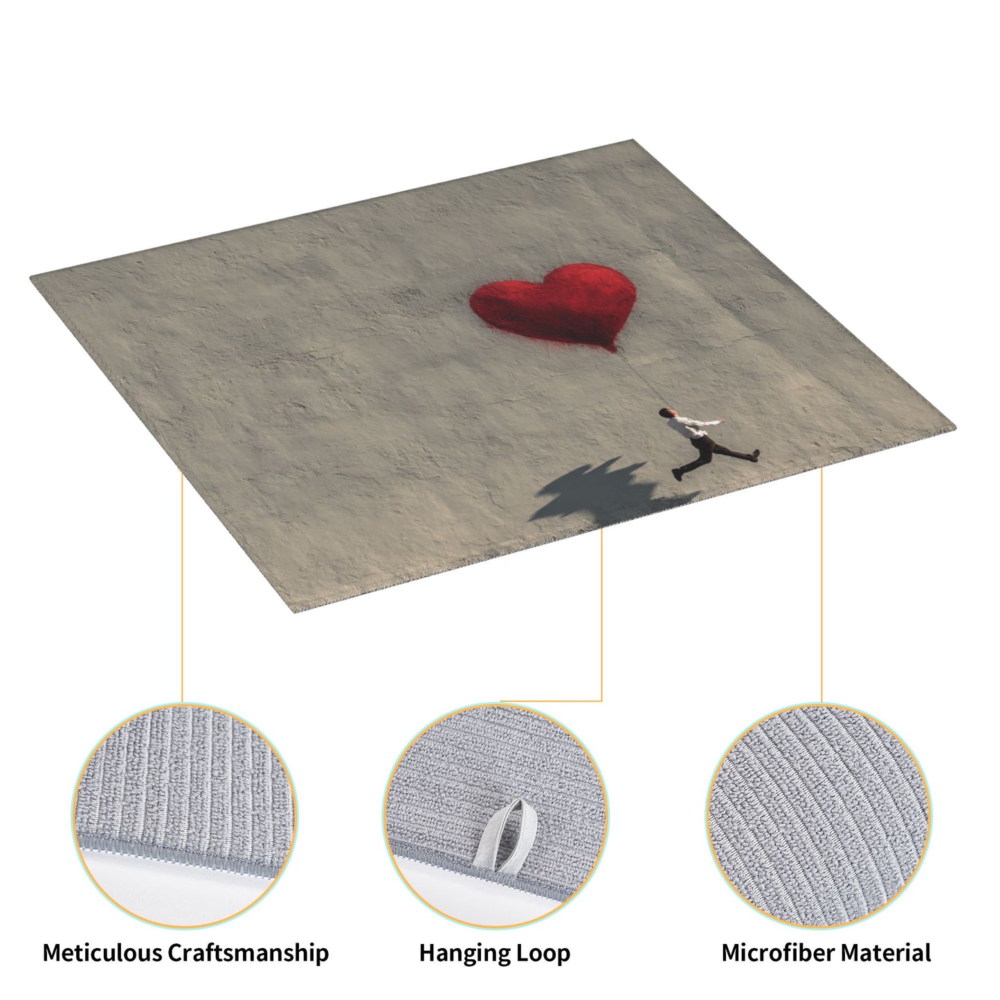Running Man with Heart Balloon Kitchen Drying Mat – Artistic Counter Pad 18×16in