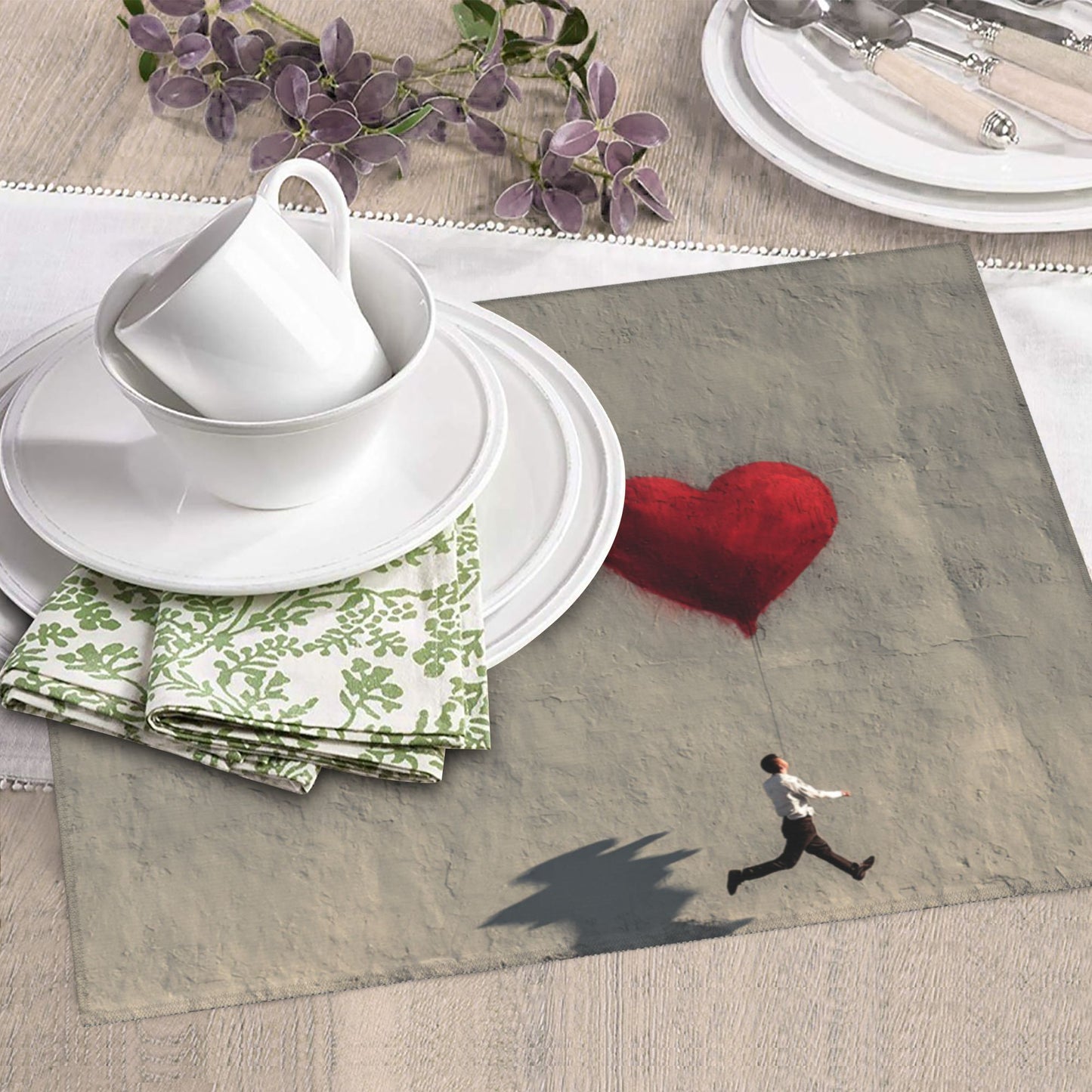 Running Man with Heart Balloon Kitchen Drying Mat – Artistic Counter Pad 18×16in