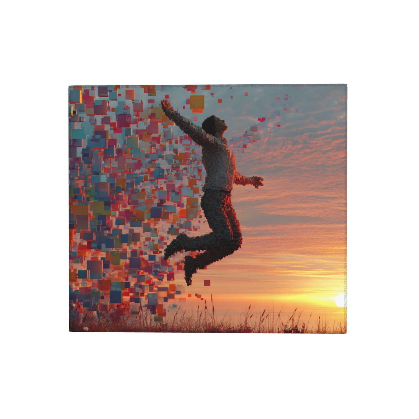Pixelated Leap Sunset Kitchen Drying Mat – Artistic Counter Pad 18×16in