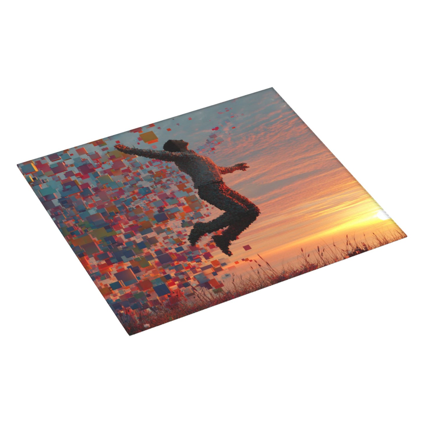 Pixelated Leap Sunset Kitchen Drying Mat – Artistic Counter Pad 18×16in