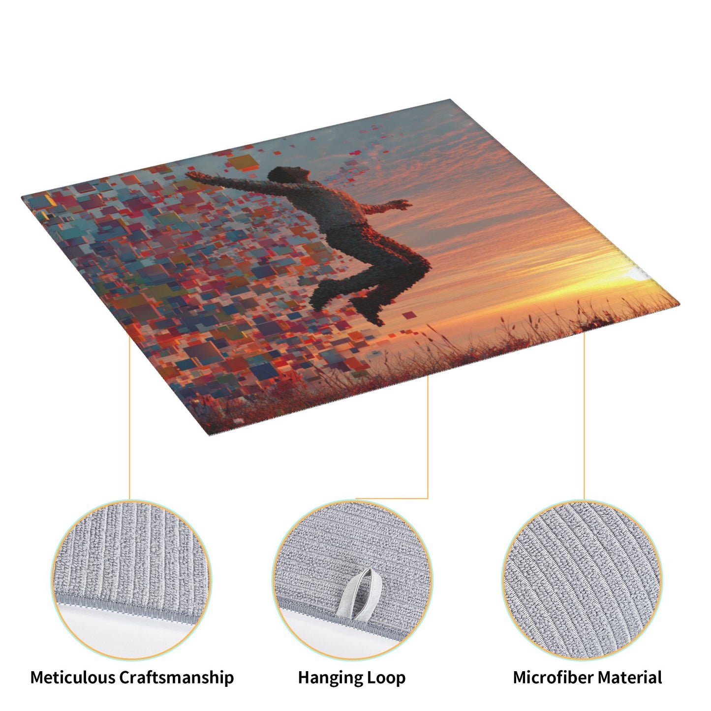 Pixelated Leap Sunset Kitchen Drying Mat – Artistic Counter Pad 18×16in