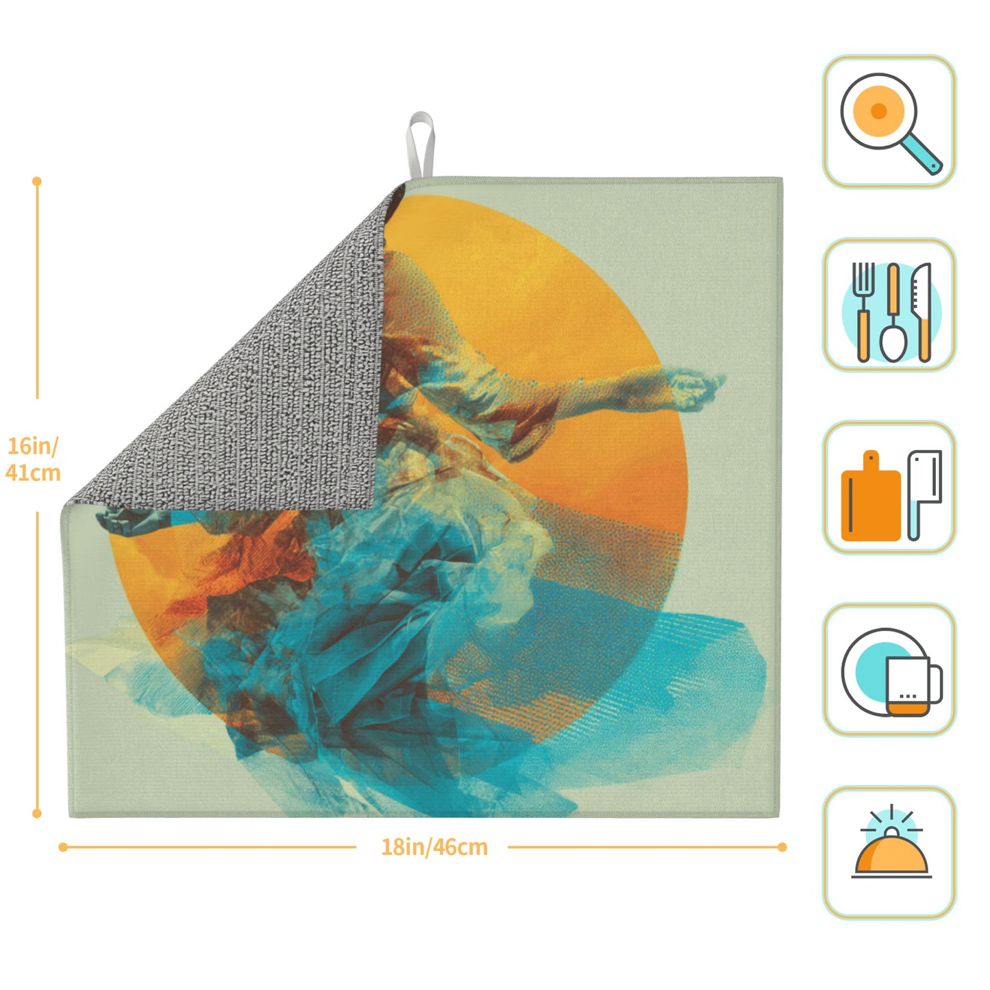 Solar Dance Kitchen Drying Mat – Ethereal Motion Print 18×16in