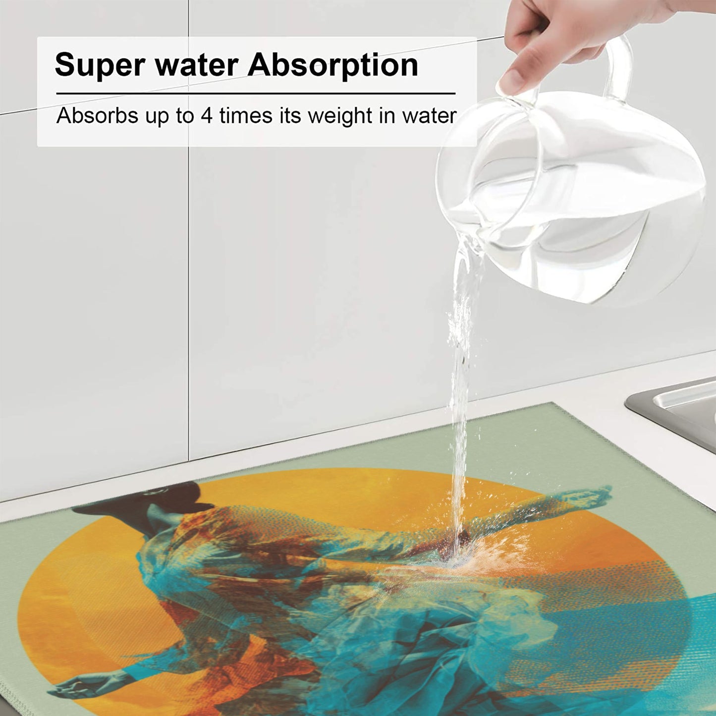 Solar Dance Kitchen Drying Mat – Ethereal Motion Print 18×16in