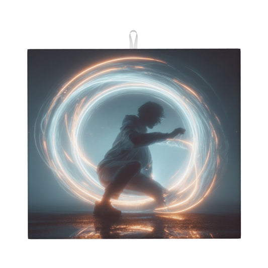 Energy Circle Kitchen Drying Mat – Luminous Ring Abstract Figure 18×16in