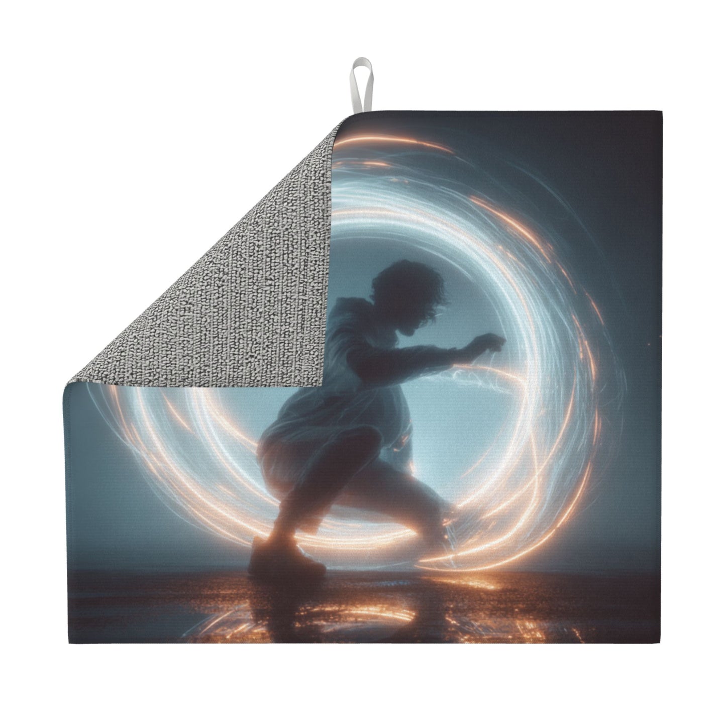 Energy Circle Kitchen Drying Mat – Luminous Ring Abstract Figure 18×16in