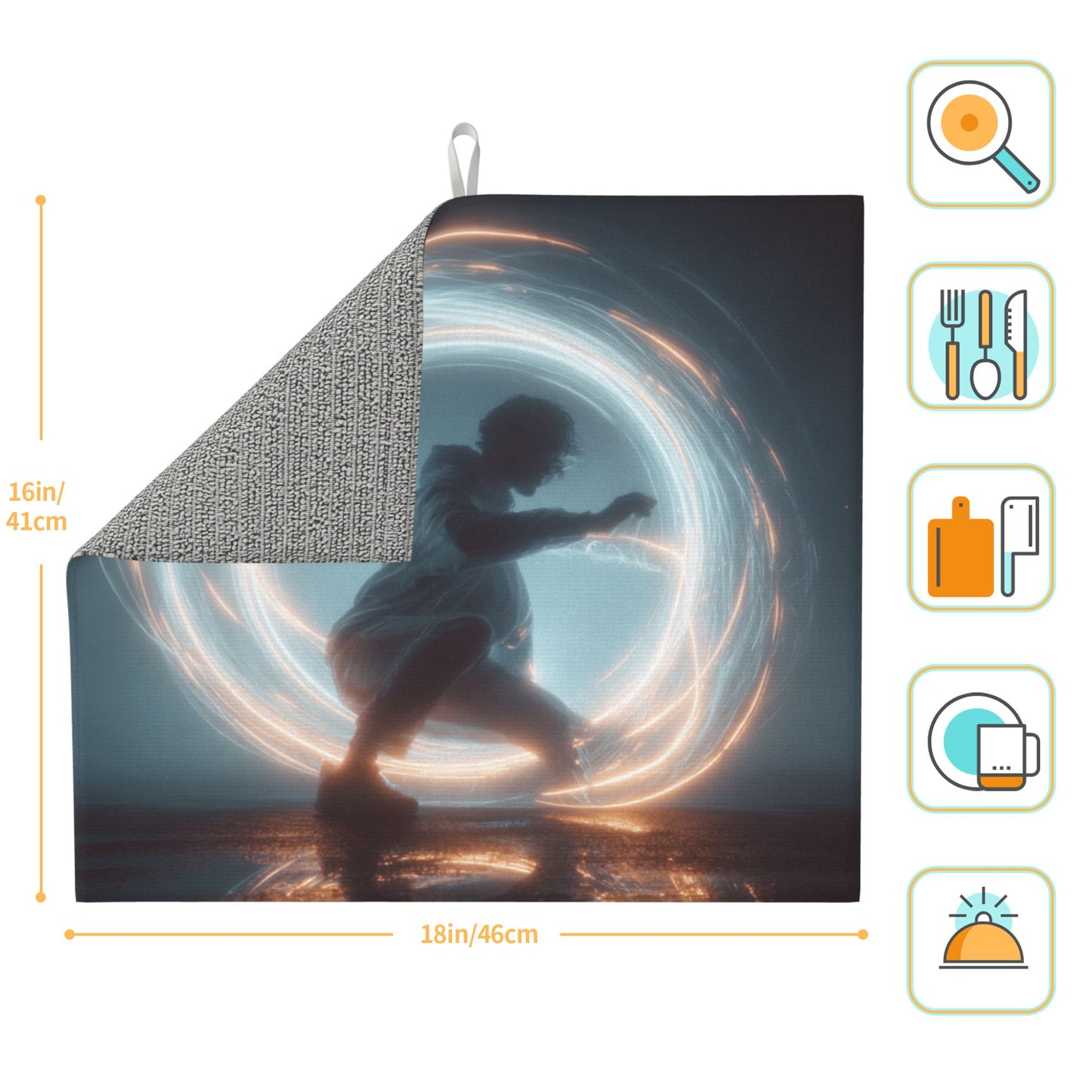 Energy Circle Kitchen Drying Mat – Luminous Ring Abstract Figure 18×16in