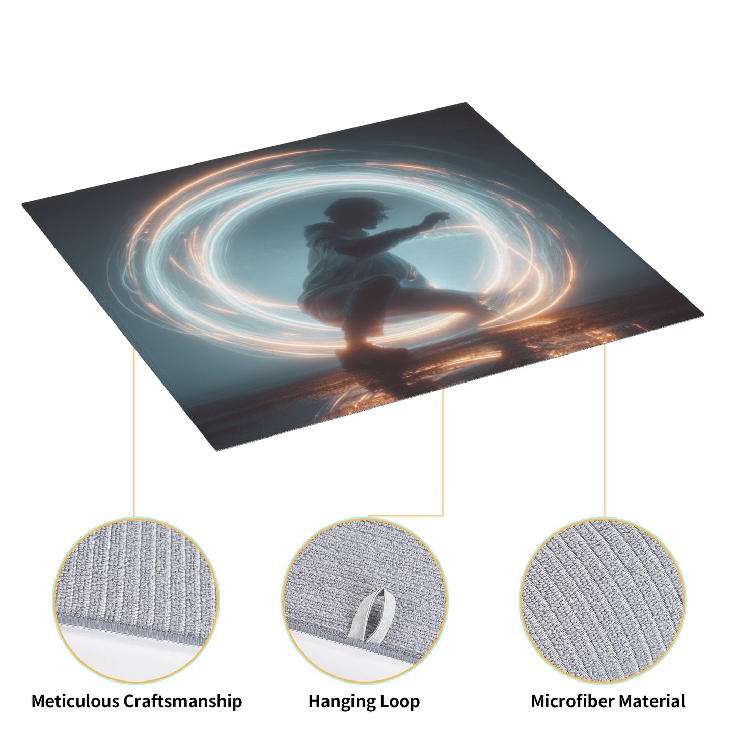 Energy Circle Kitchen Drying Mat – Luminous Ring Abstract Figure 18×16in