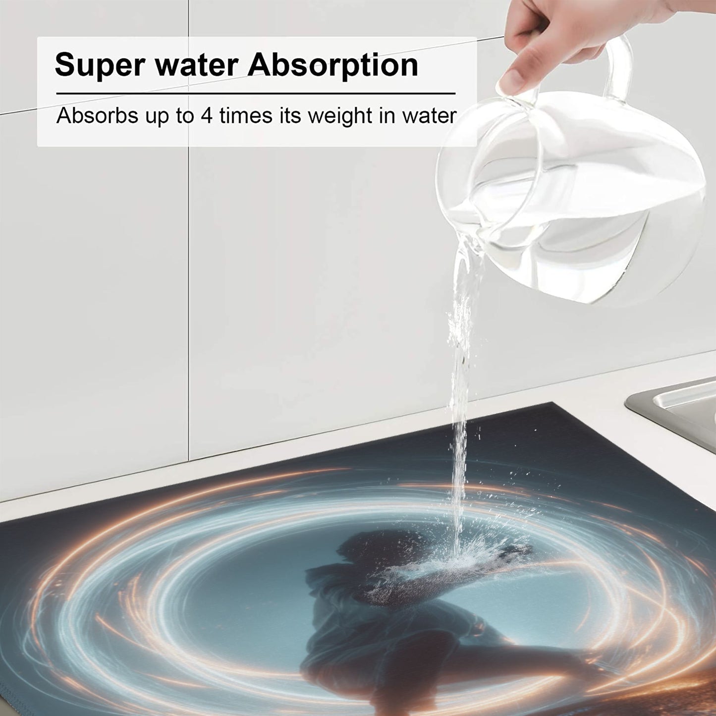 Energy Circle Kitchen Drying Mat – Luminous Ring Abstract Figure 18×16in