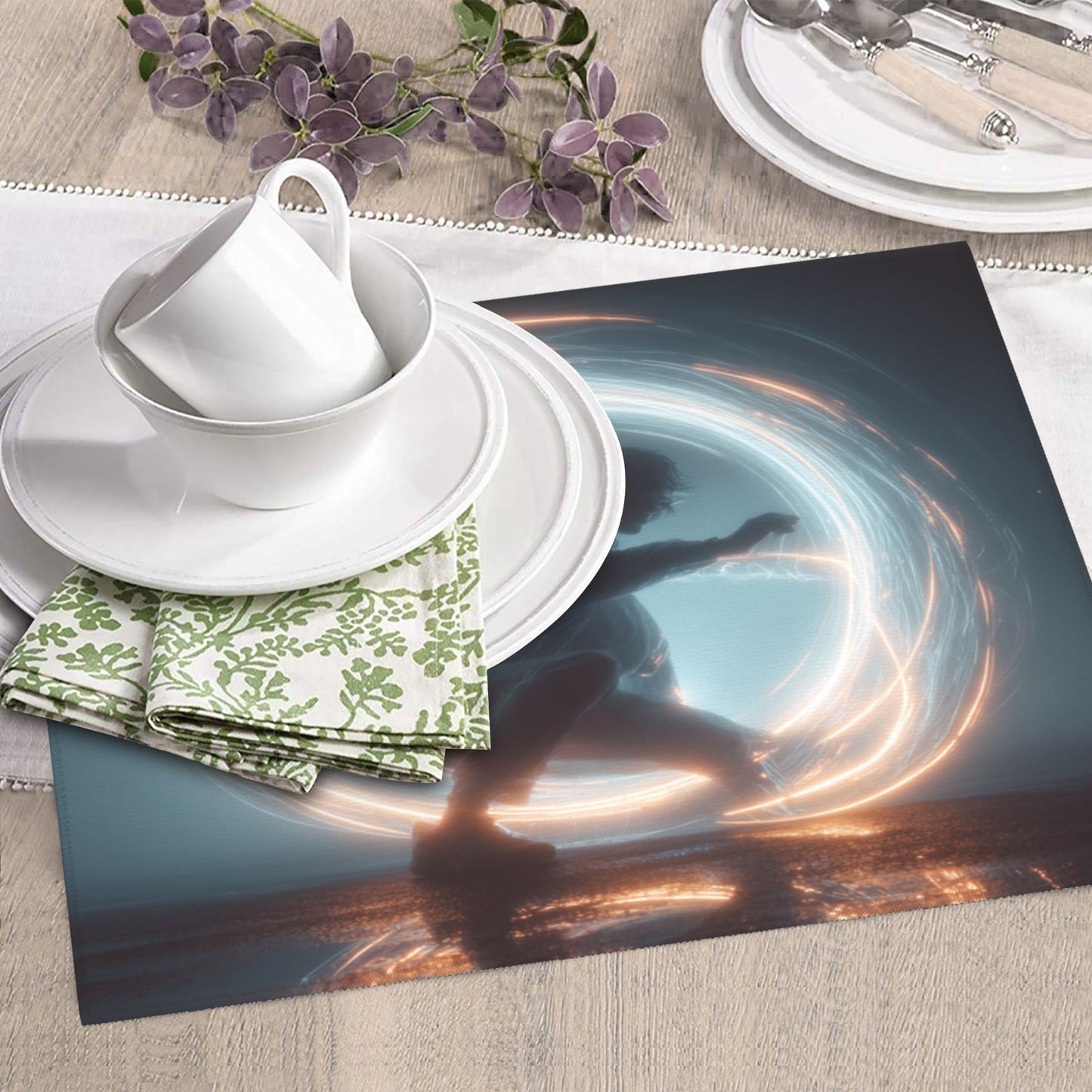 Energy Circle Kitchen Drying Mat – Luminous Ring Abstract Figure 18×16in