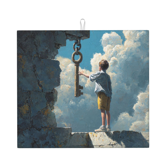 Dream Gate Kitchen Drying Mat – Cloud Key & Child Fantasy Art 18×16in