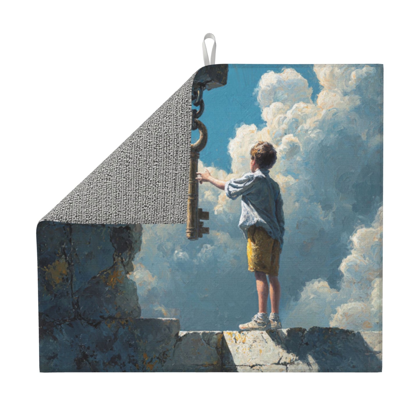 Dream Gate Kitchen Drying Mat – Cloud Key & Child Fantasy Art 18×16in
