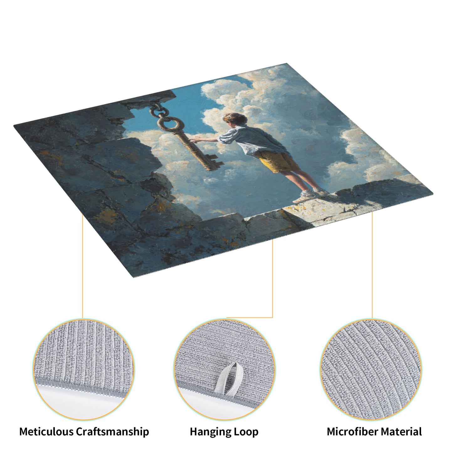 Dream Gate Kitchen Drying Mat – Cloud Key & Child Fantasy Art 18×16in
