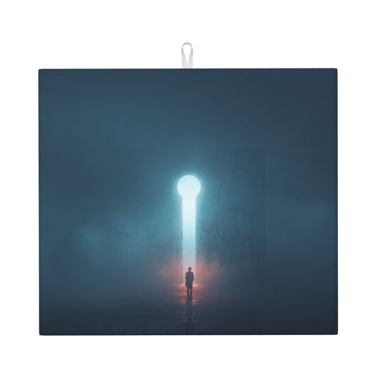 Portal of Light Keyhole Kitchen Drying Mat – Surreal Silhouette Design 18×16in