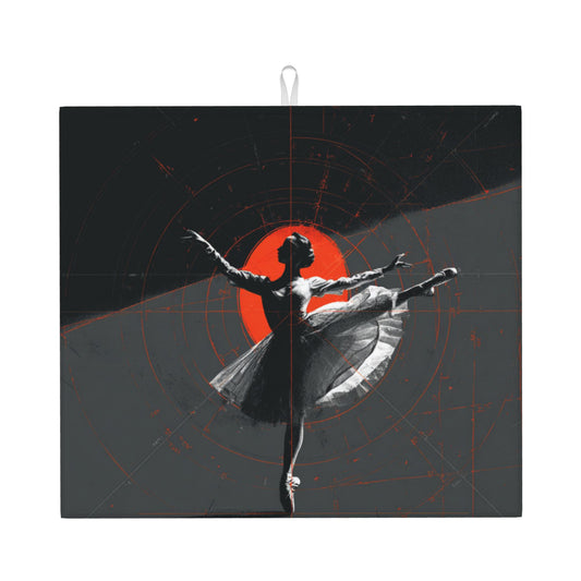 Graceful Ballet Kitchen Drying Mat – Red Sun Silhouette Art Design 18×16in