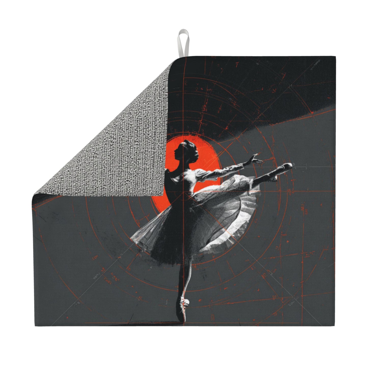 Graceful Ballet Kitchen Drying Mat – Red Sun Silhouette Art Design 18×16in