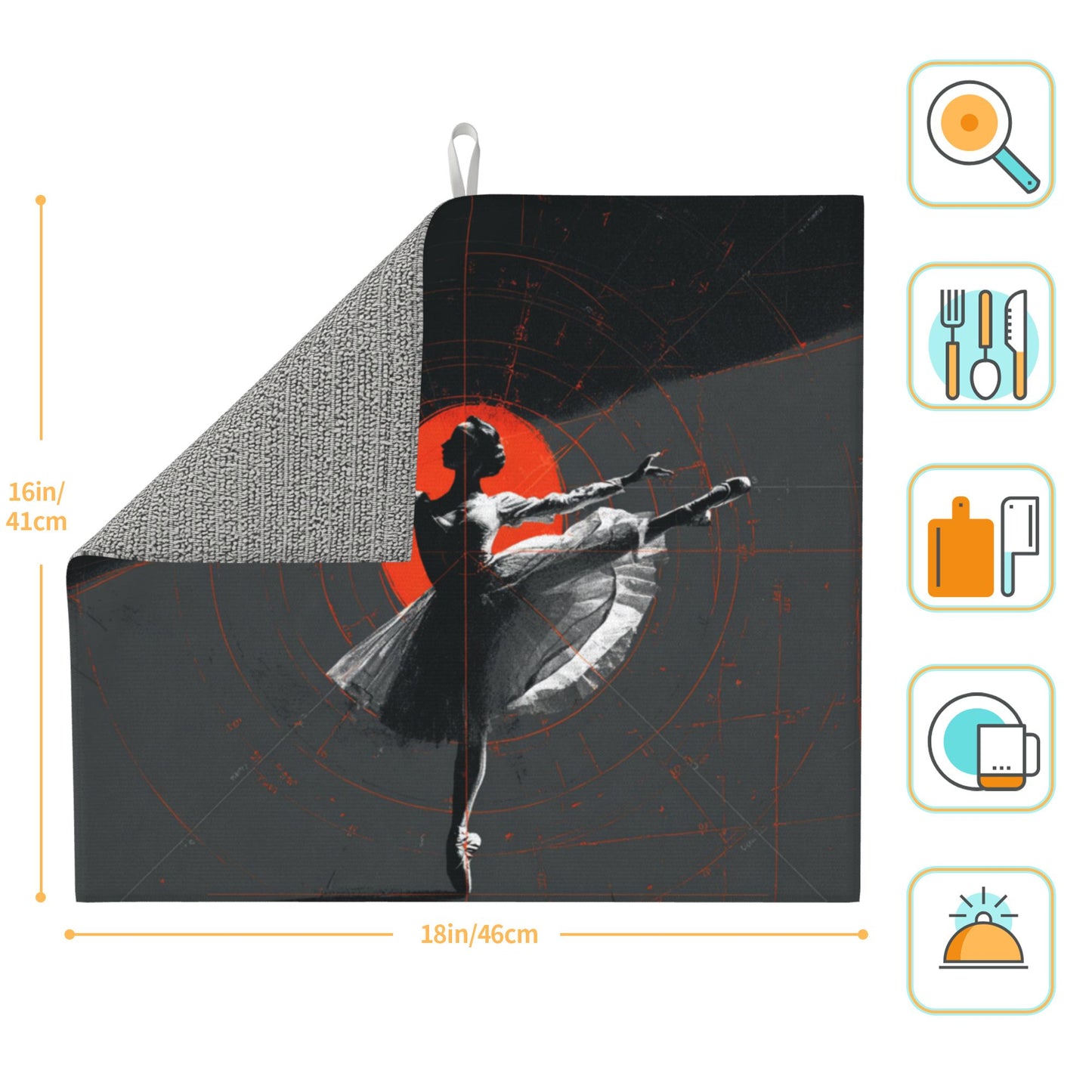 Graceful Ballet Kitchen Drying Mat – Red Sun Silhouette Art Design 18×16in