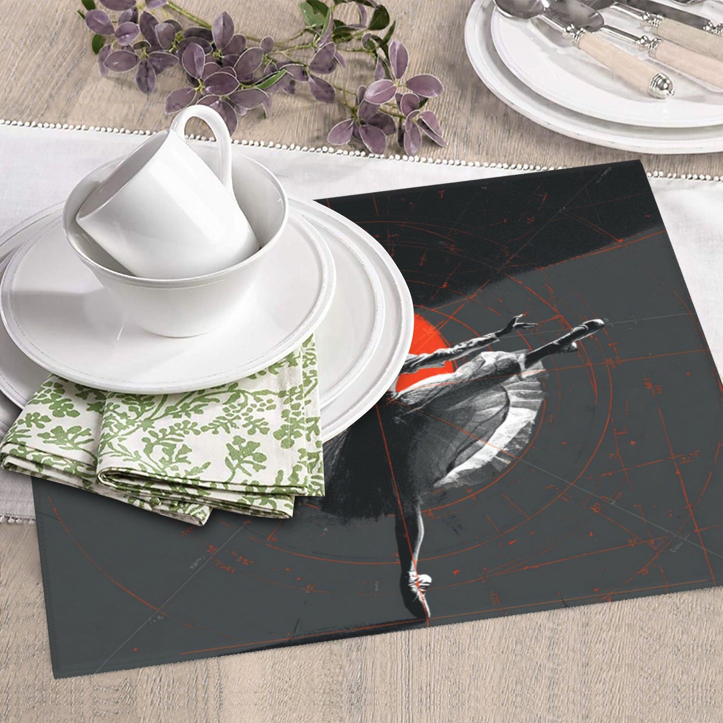 Graceful Ballet Kitchen Drying Mat – Red Sun Silhouette Art Design 18×16in