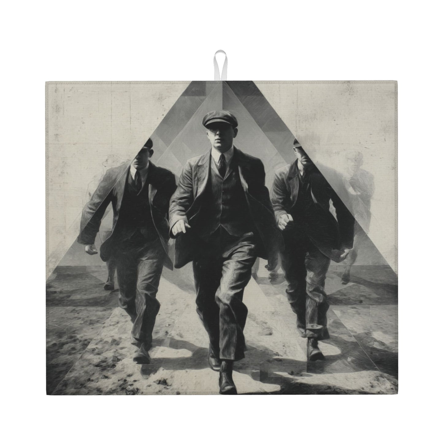 Vintage Gentlemen Walk Kitchen Drying Mat – Retro Black & White Suited Men Art 18×16in