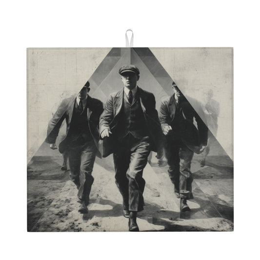 Vintage Gentlemen Walk Kitchen Drying Mat – Retro Black & White Suited Men Art 18×16in