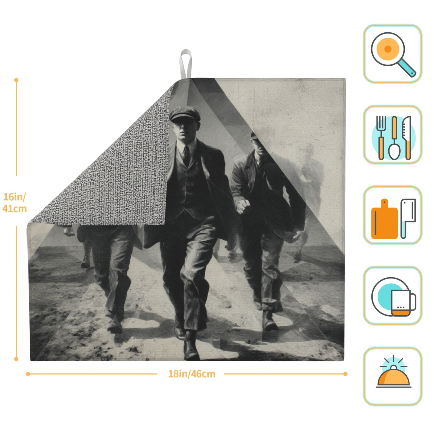 Vintage Gentlemen Walk Kitchen Drying Mat – Retro Black & White Suited Men Art 18×16in