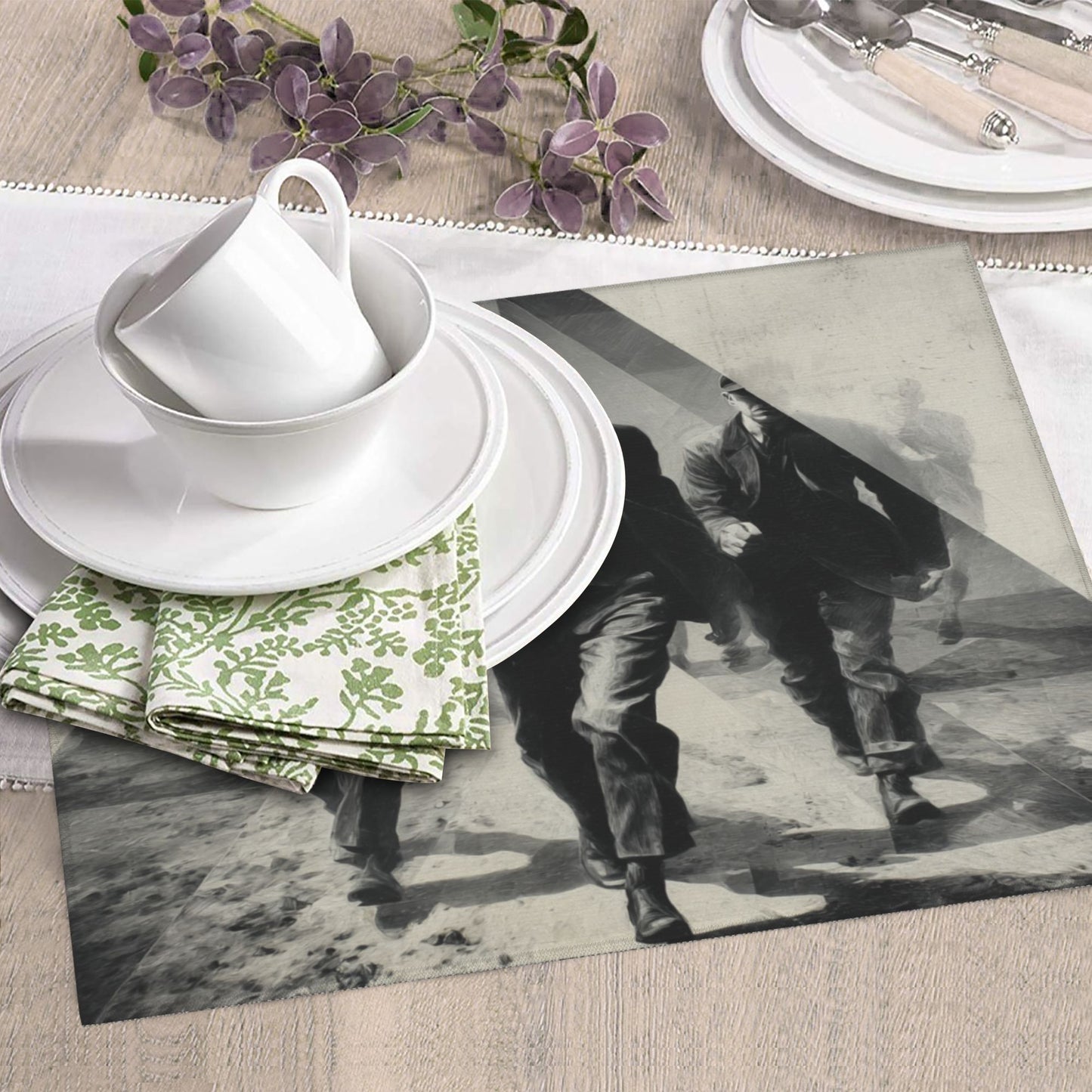 Vintage Gentlemen Walk Kitchen Drying Mat – Retro Black & White Suited Men Art 18×16in