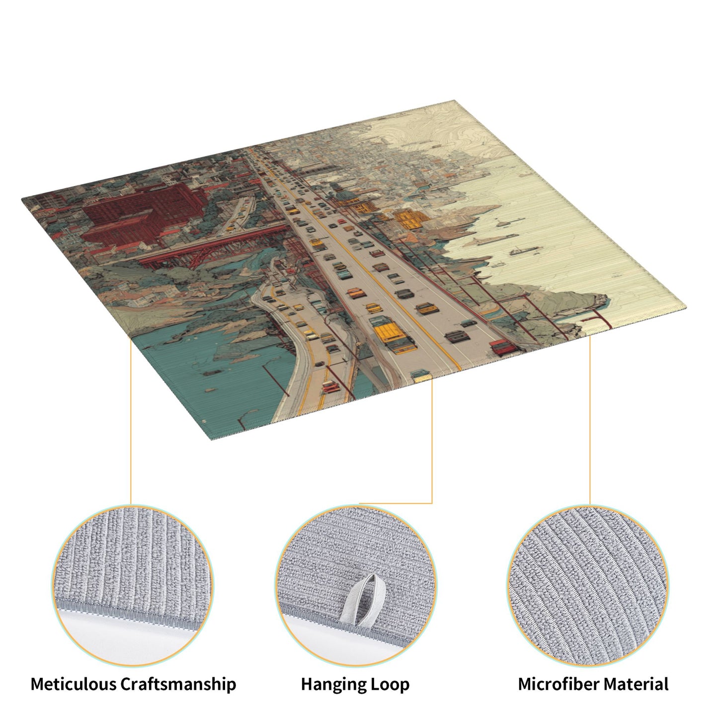 Urban Bridge Art Kitchen Drying Mat – Retro City Illustration Style 18×16in